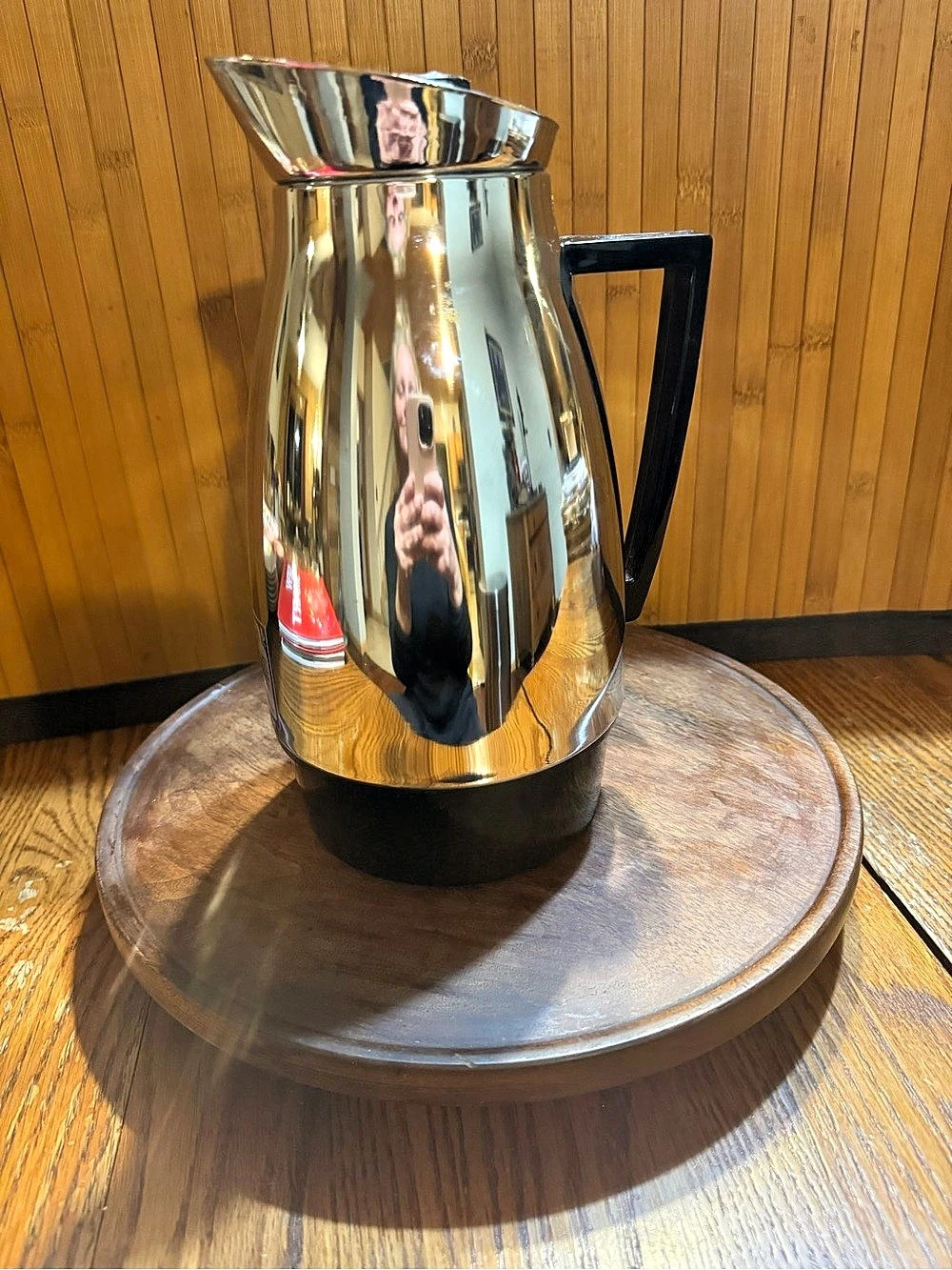 Vintage Mid-Century Modern Chrome & Black Insulated Thermal Carafe – Made in Jap